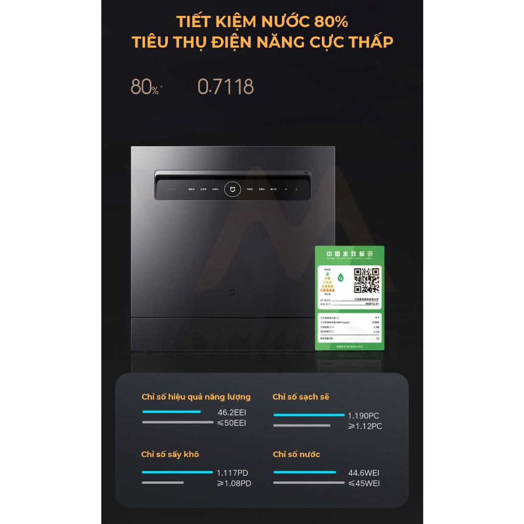 Máy Rửa Chén Bát Xiaomi 12 Bộ Mijia S1 – Làm Sạch Nhanh, Khử Trùng 99,9%, Cảm Biến Thông Minh - Bảo Hành 12 T