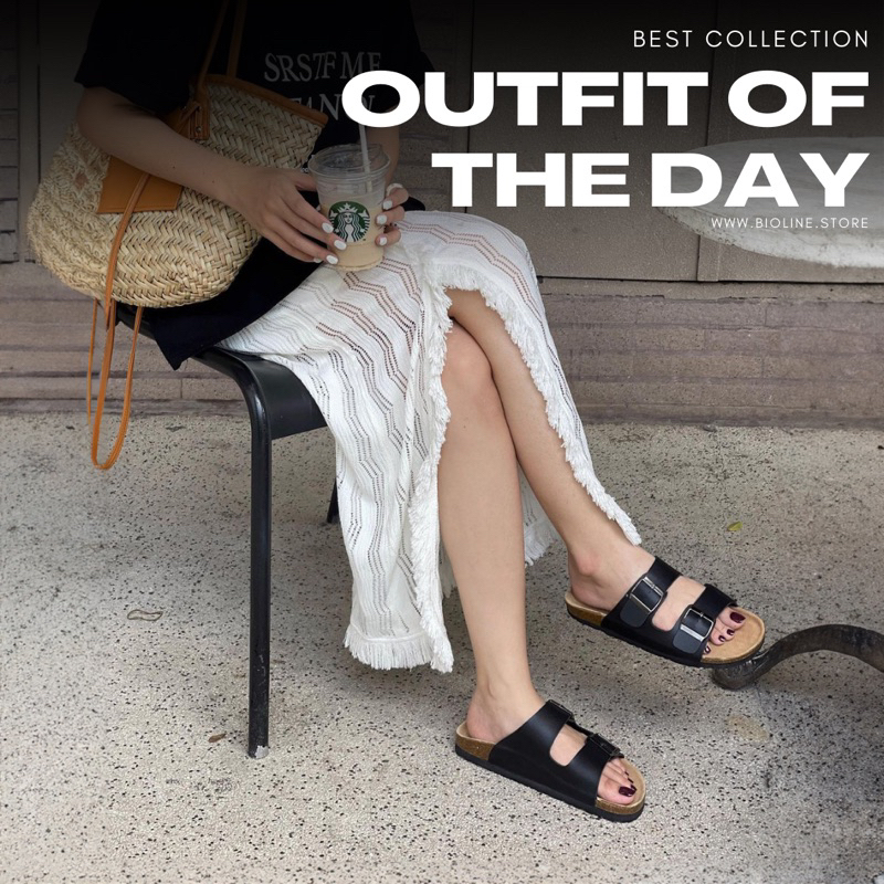 D01-Dép đế trấu da bò quai ngang Birken Bioline Unisex