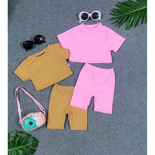 Bộ Thể Thao Bé Gái Áo Ba Lổ Phối Quần Ngố Màu Năng Động Chất Thun Cotton 4 Chiều