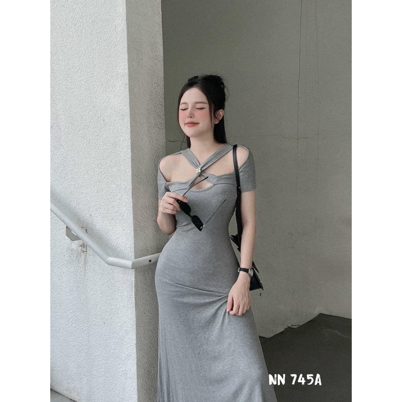 Váy maxi body dáng dài hở vai chất tăm lạnh siêu mát