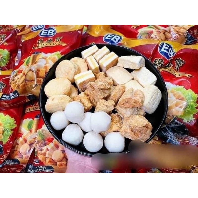 Thả lẩu 5 in 1 EB 500gr combo viên thả lẩu thập cẩm dùng nhúng lẩu, chiên, hấp, trộn mì Indomi