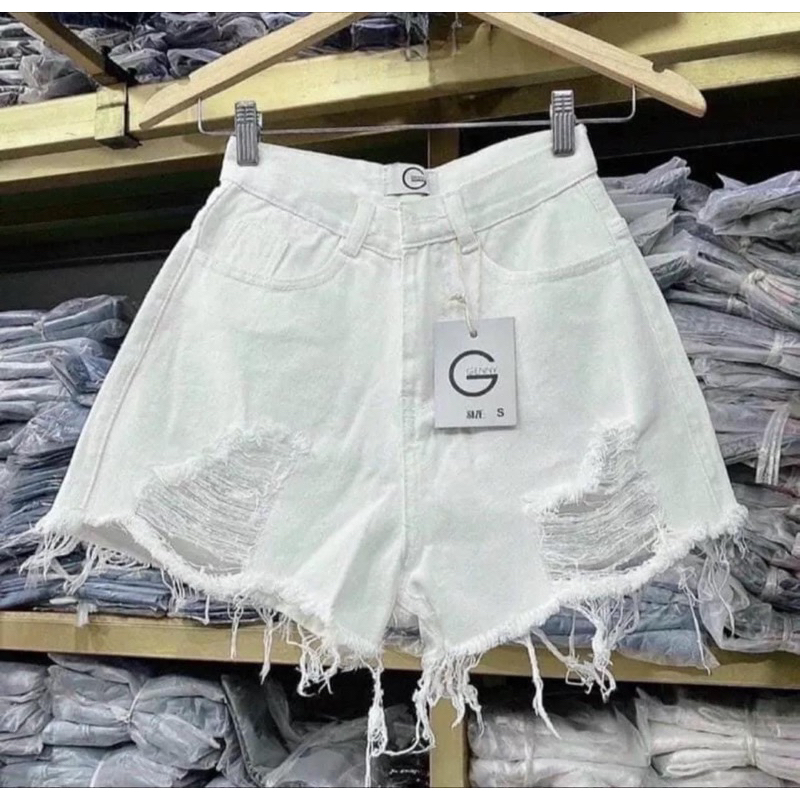 Quần short jean nữ rách đẹp lưng cao, Quần đùi chất bò trắng rách cá tính | BigBuy360 - bigbuy360.vn