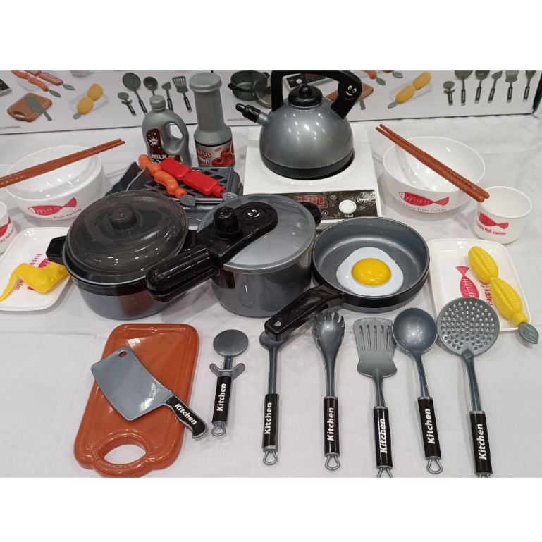 Đồ Chơi Nhà Bếp Nấu Ăn 36 Món Dành Cho Bé Gái, Bé Trai, Mô Phỏng Bếp Điện Có Nhạc