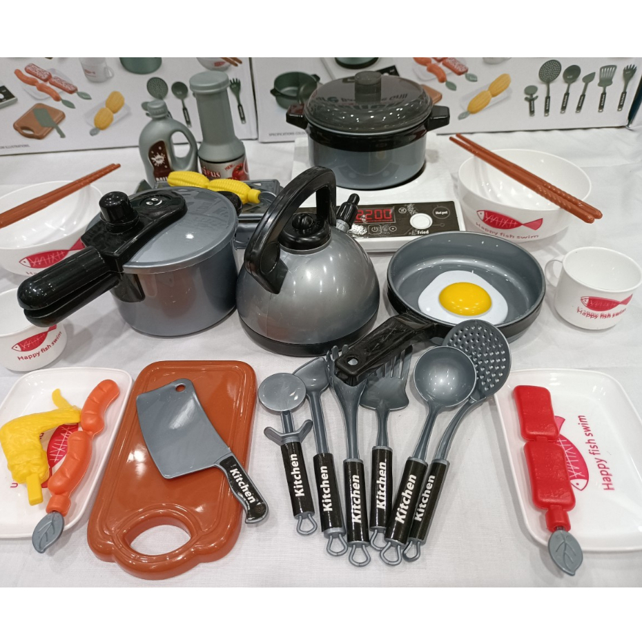 Đồ Chơi Nhà Bếp Nấu Ăn 36 Món Dành Cho Bé Gái, Bé Trai, Mô Phỏng Bếp Điện Có Nhạc