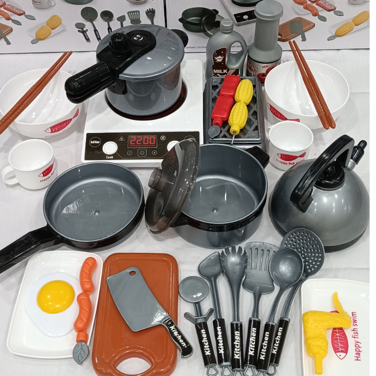 Đồ Chơi Nhà Bếp Nấu Ăn 36 Món Dành Cho Bé Gái, Bé Trai, Mô Phỏng Bếp Điện Có Nhạc