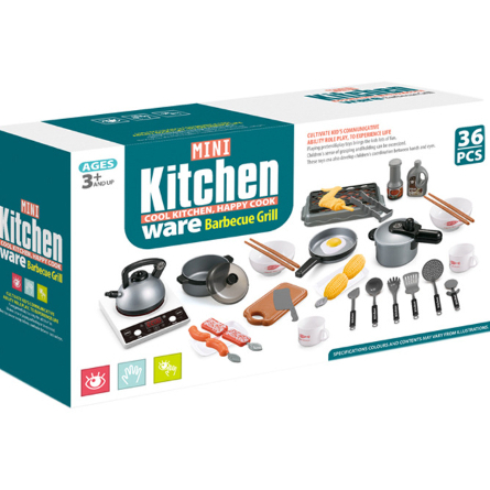 Đồ Chơi Nhà Bếp Nấu Ăn 36 Món Dành Cho Bé Gái, Bé Trai, Mô Phỏng Bếp Điện Có Nhạc