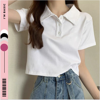 Áo Polo Croptop Thun Nữ Màu Trắng Có Cổ Vải Cotton Co Giãn Tốt Mềm Mịn Thoáng Mát Crt Ngắn Tay Đẹp
