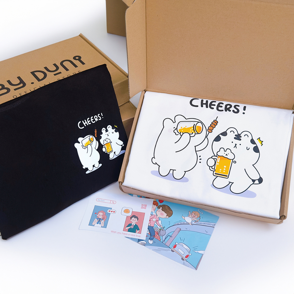 Áo thun cặp đôi BY.DUNI nam nữ Baby Tee & Oversized Tee local brand unisex, áo cặp quà tặng bạn thân cotton mẫu CHEERS