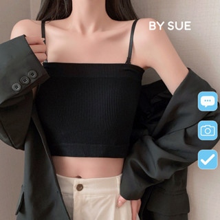 Áo hai dây quây ngực  dây quai tháo rời, sẵn mút ngực chất Cotton kẻ tăm Basic phong cách Hàn Quốc - BY SUE AB33
