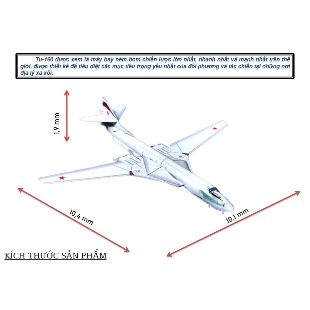 Mô Hình Lắp Ghép kim Loại 3D Máy bay ném bom TU-160 Nga
