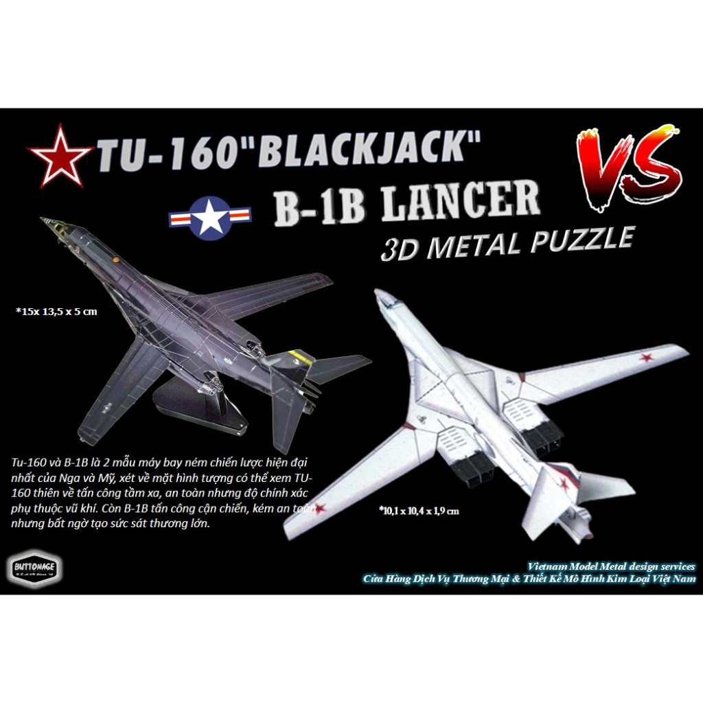 Mô Hình Lắp Ghép kim Loại 3D Máy bay ném bom TU-160 Nga