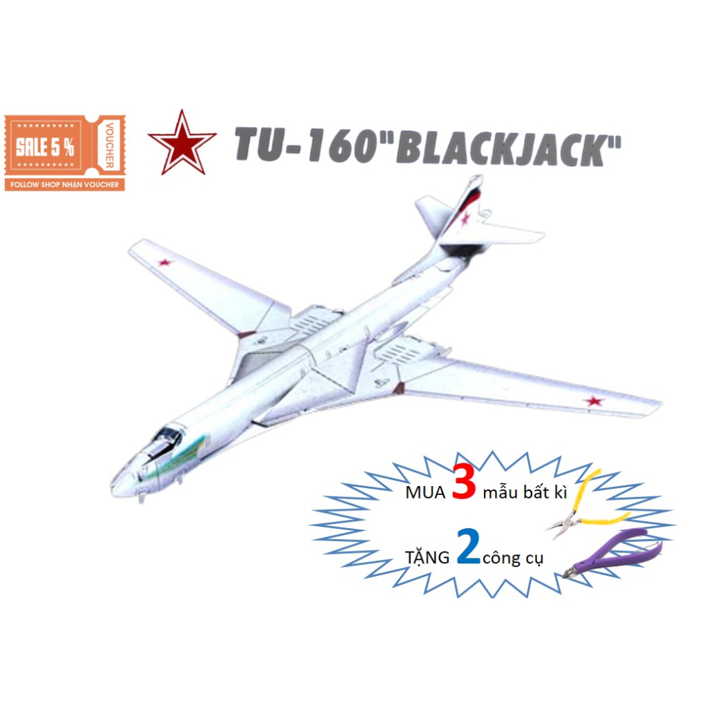 Mô Hình Lắp Ghép kim Loại 3D Máy bay ném bom TU-160 Nga