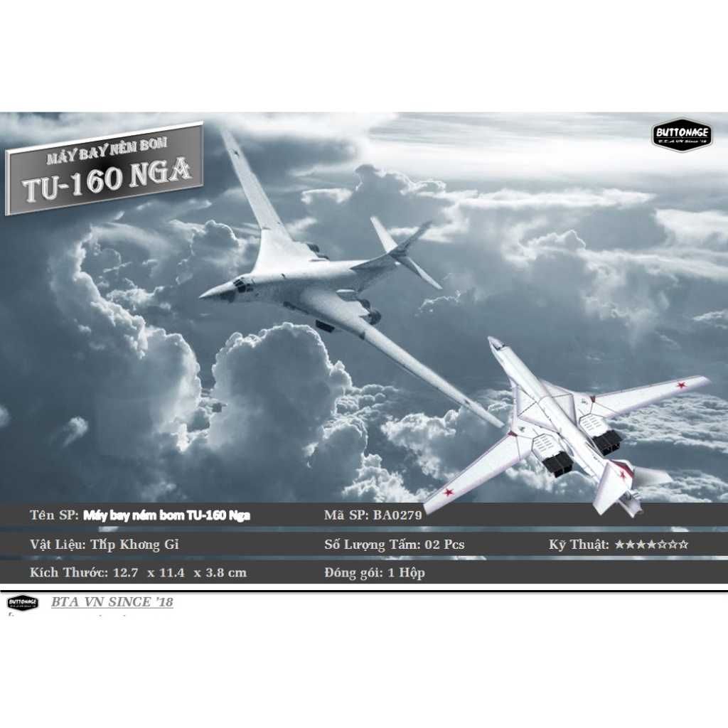 Mô Hình Lắp Ghép kim Loại 3D Máy bay ném bom TU-160 Nga