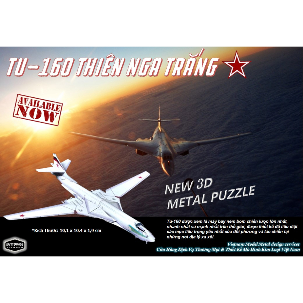 Mô Hình Lắp Ghép kim Loại 3D Máy bay ném bom TU-160 Nga
