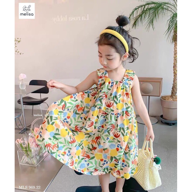 Váy đầm bé gái Melisa kiểu dáng 2 dây to bản hoạ tiết hoa siu đẹp cho bé 10-40kg