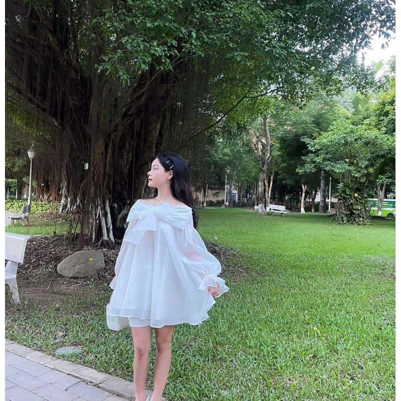 Áo trễ vai tiểu thư bản nơ to