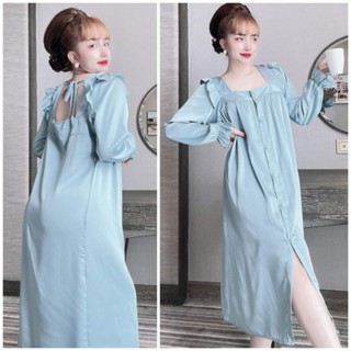 Đầm ngủ gợi cảm Mẫu tiểu thư tay dài nút bọc vải - chất Lụa Latin mềm mát cao cấp - Váy ngủ sexy - Đồ ngủ nữ bigsize