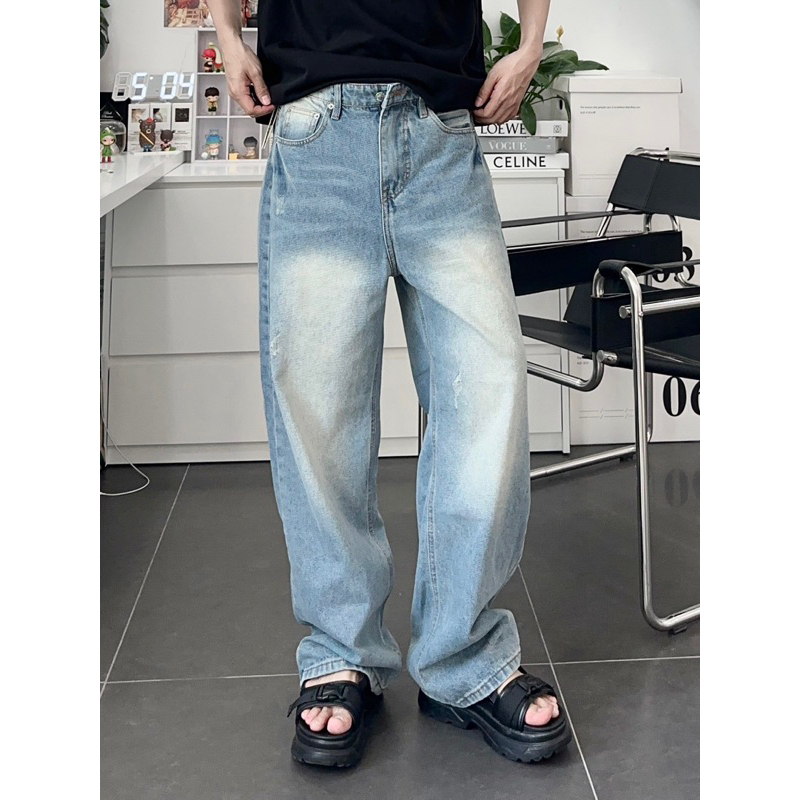 Quần jeans xanh wash nam nữ 1112 - BLUE V2 WASH JEANS V2