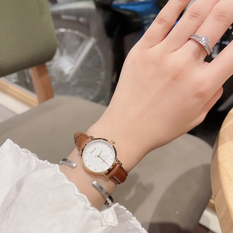 Đồng hồ nữ chống nước dây da hale 542 size 26mm đính đá thời trang trẻ trung