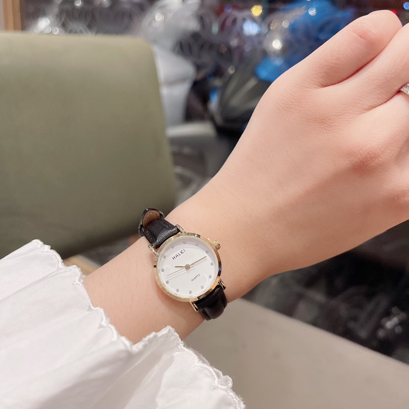 Đồng hồ nữ chống nước dây da hale 542 size 26mm đính đá thời trang trẻ trung