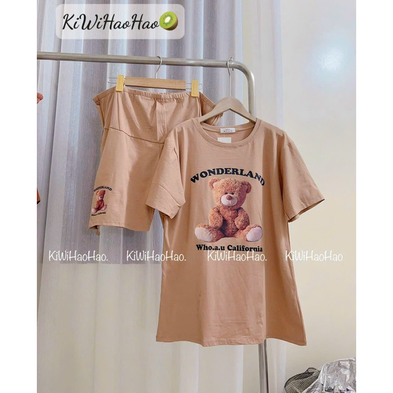 Bộ Cotton Bầu Hoạ Tiết Gấu Có Chun Điều Chỉnh