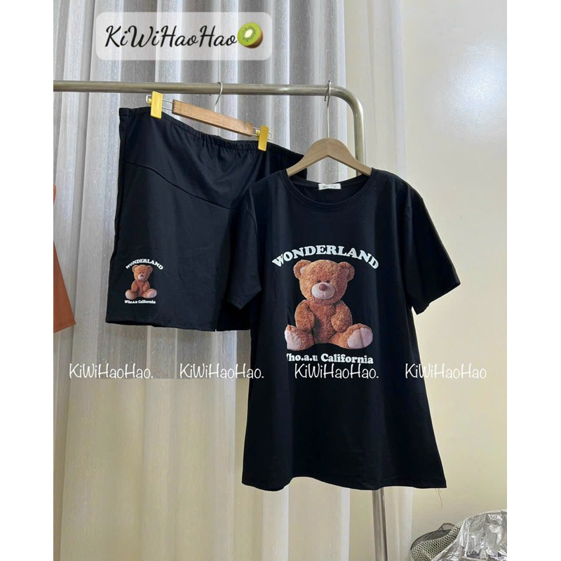 Bộ Cotton Bầu Hoạ Tiết Gấu Có Chun Điều Chỉnh