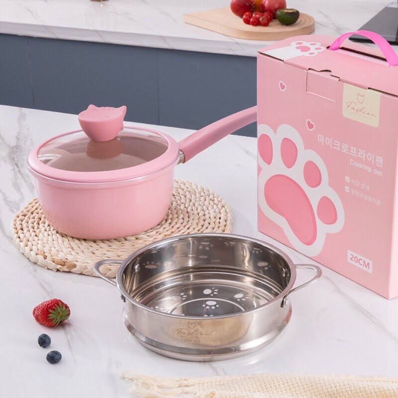 Nồi ăn dặm kèm xửng hấp Fashion Mèo đk 20cm