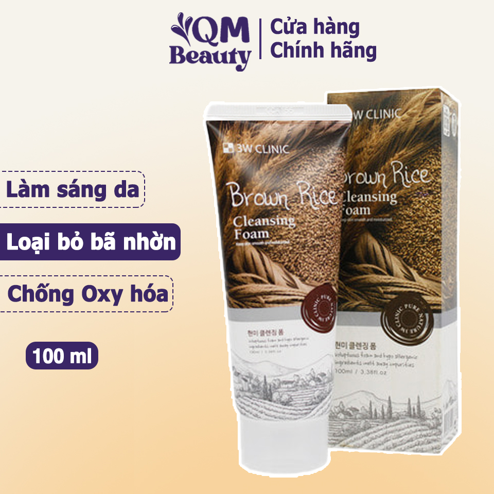 Sữa rửa mặt 3W Clinic Brown Rice Cleansing Foam 100ml Hàn Quốc mẫu mới