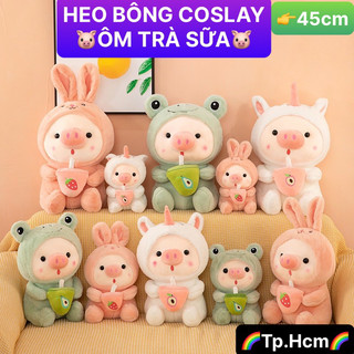 [Ảnh Thật] HEO BÔNG COSLAY ÔM TRÀ SỮA 50cm CAO CẤP,Chất Miniso Mềm Nhũng,Siêu Mịn