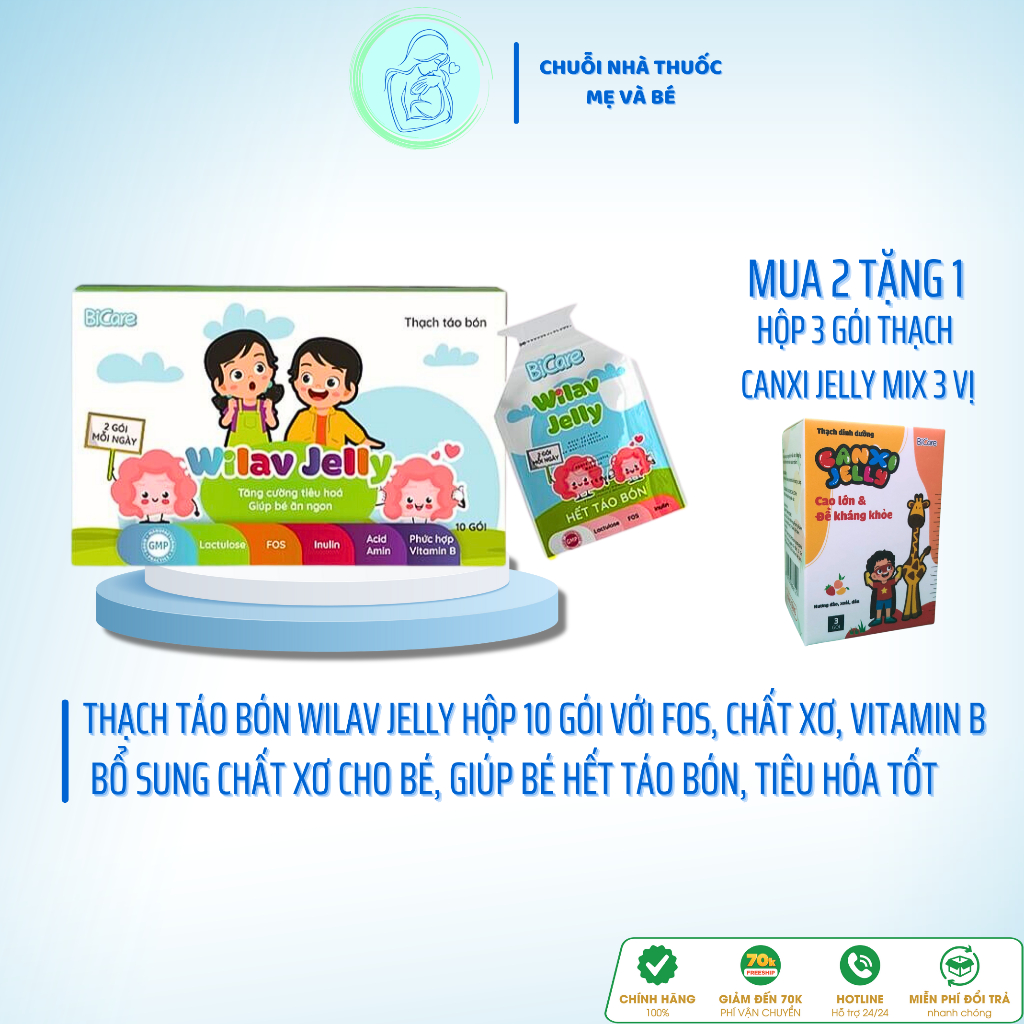Thạch táo bón Wilav Jelly, Giúp nhuận tràng, Giảm táo bón, Bổ sung chất xơ cho bé- Hộp 10 gói - Chuỗi Nhà thuốc Mẹ và Bé