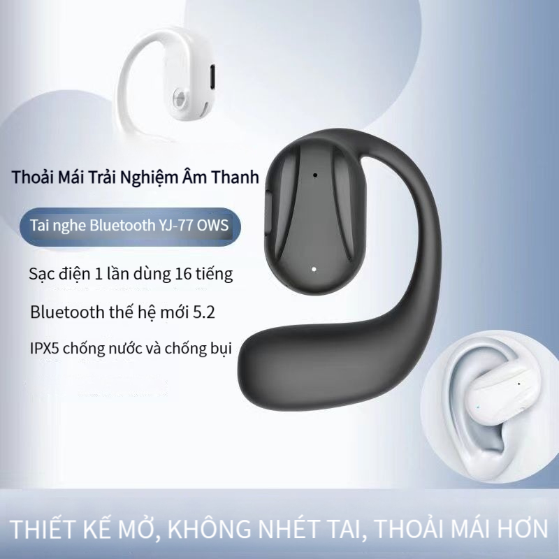 Tai nghe Bluetooth, Tai nghe treo tai truyền âm qua xương không nhét tai âm Bass mạnh mẽ Micro HD khử tiếng ồn- YJ77