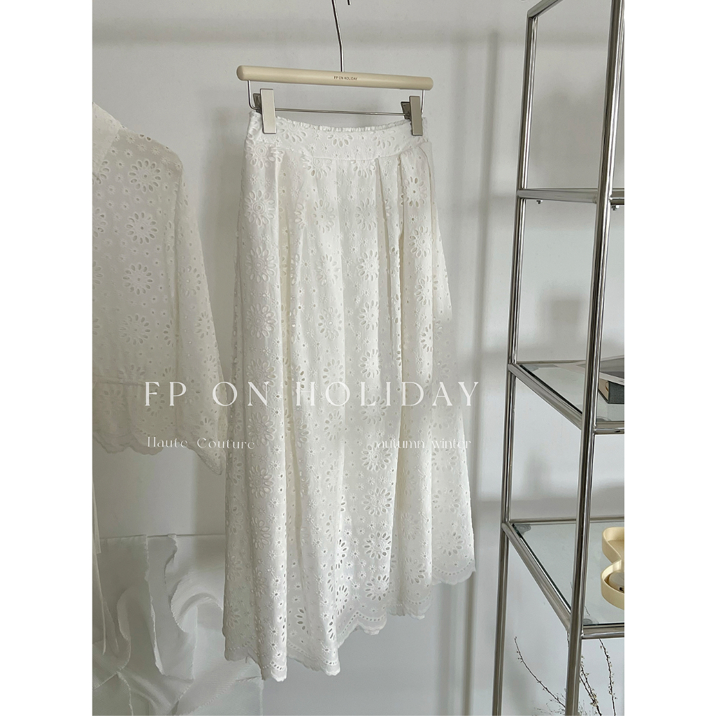 Set váy thiết kế cao cấp La.na váy tiểu thư dài tay sang trọng màu trắng hoạ tiết - SV091