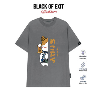 Áo thun unisex BLACK OF EXIT Mèo Thần Tài phông tay lỡ nam nữ form rộng Local Brand