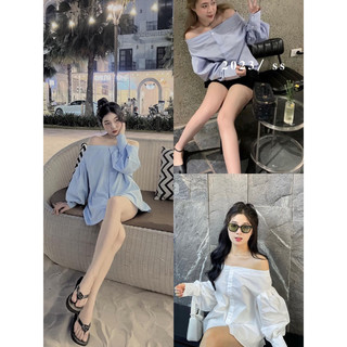 Áo sơ mi trễ vai, áo sơ mi lệch vai, áo trễ vai cúp ngực, áo quây thiết kế dài tay, tay bồng vintage Hàn Quốc