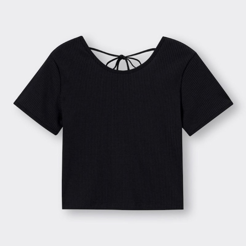 Áo thun gân croptop buộc dây lưng GU Nhật