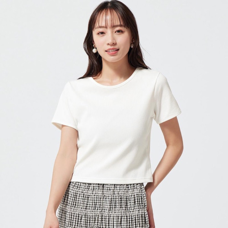 Áo thun gân croptop buộc dây lưng GU Nhật