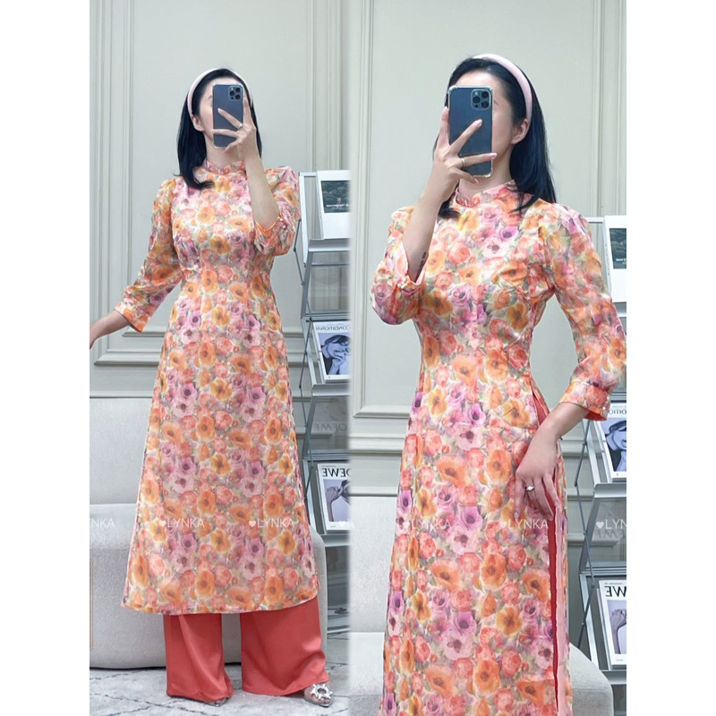 D20-SET KÈM QUẦN Áo dài tơ hàn 4 tà / aodailynka88