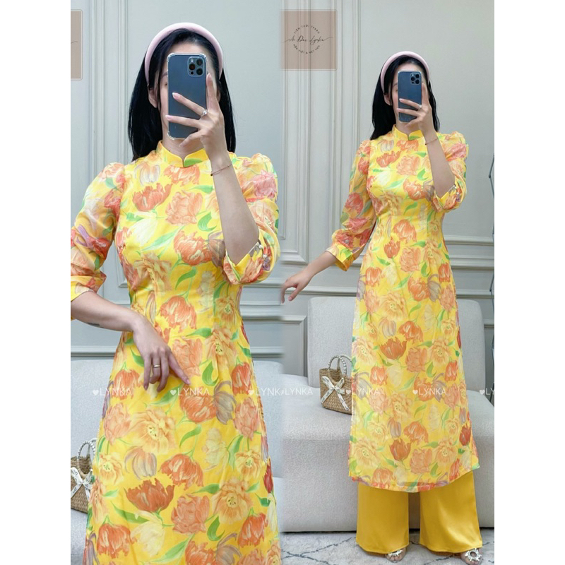 D20-SET KÈM QUẦN Áo dài tơ hàn 4 tà / aodailynka88