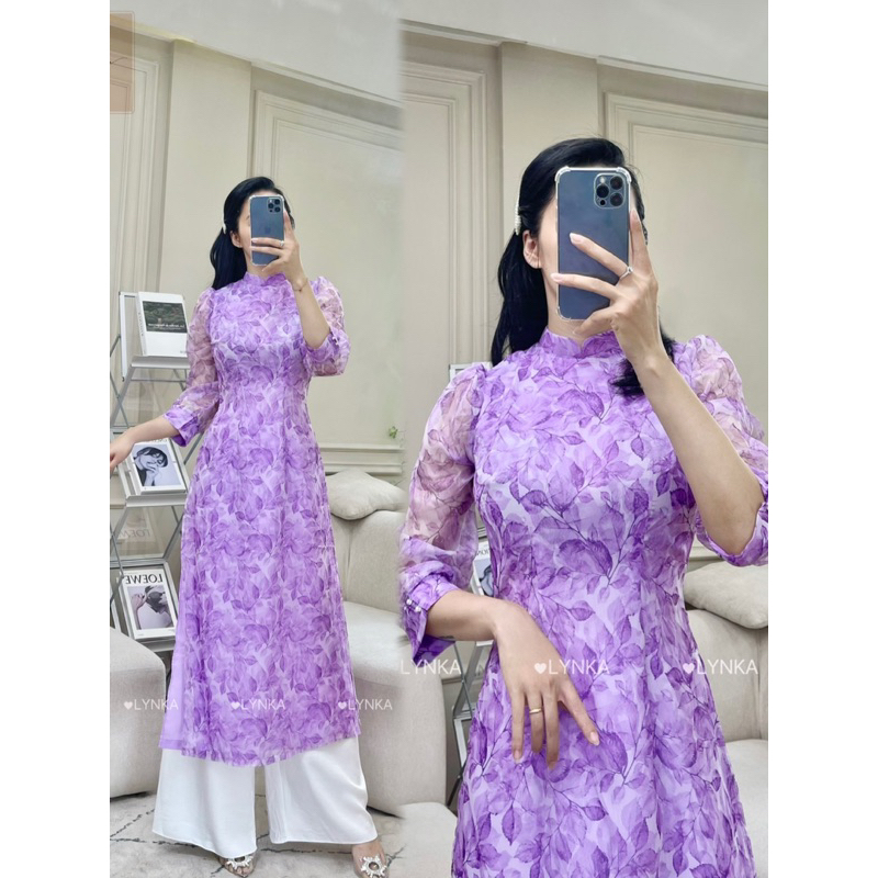 D20-SET KÈM QUẦN Áo dài tơ hàn 4 tà / aodailynka88