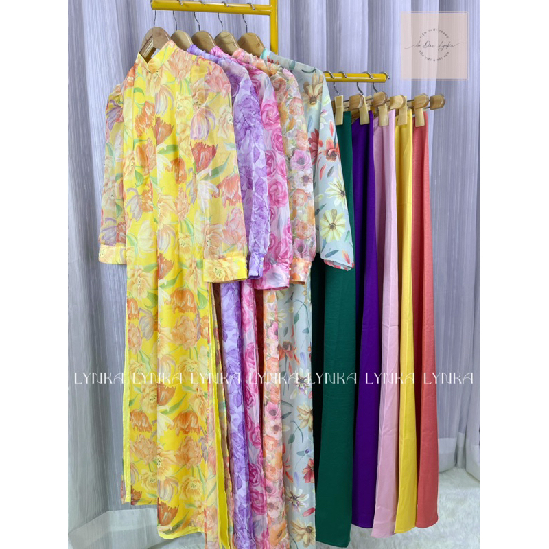 D20-SET KÈM QUẦN Áo dài tơ hàn 4 tà / aodailynka88