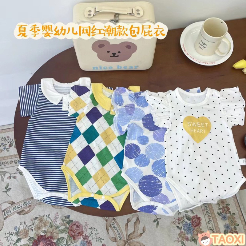 Bộ bodysuit cho bé sơ sinh, body tay ngắn đồ bộ liền thân dành cho bé gái hoạ tiết cute