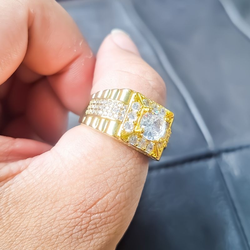 NHẪN NAM ĐẸP, NHẪN VÀNG NAM MẠ VÀNG 18K ĐÍNH ĐÁ, MẶT VUÔNG. LOKALO 5.5.23