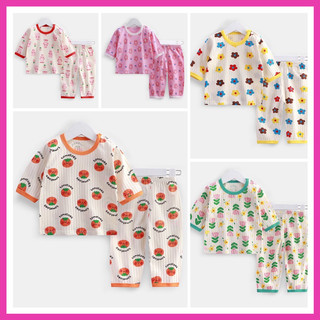 Đồ bộ bé gái thun cotton ngủ điều hòa tay dài quần dài size từ 10kg đến 32kg - Mebena shop