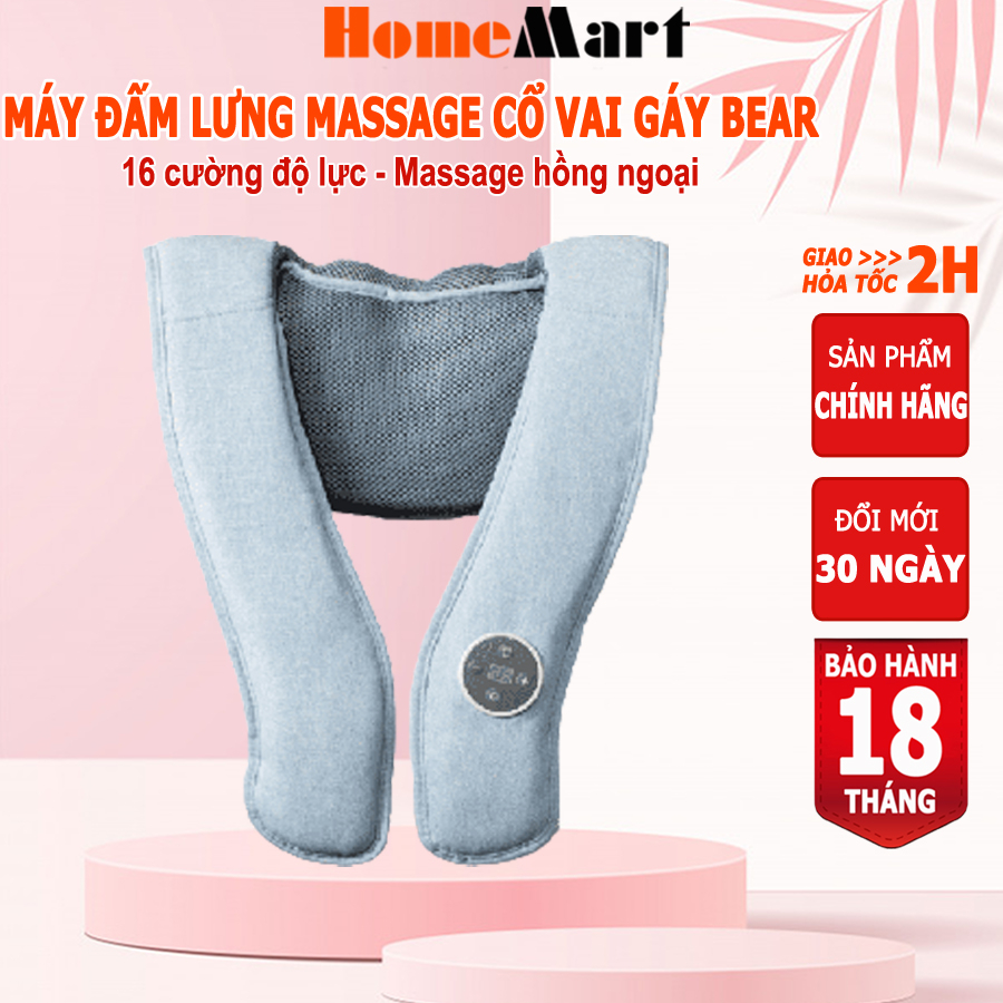 Máy Đấm Lưng Massage Cổ Vai Gáy Bear 16 Cường Độ, Làm Nóng Bằng Tia Hồng Ngoại, Homemart – Hàng Chính Hãng Bh 6 - 18 Tháng