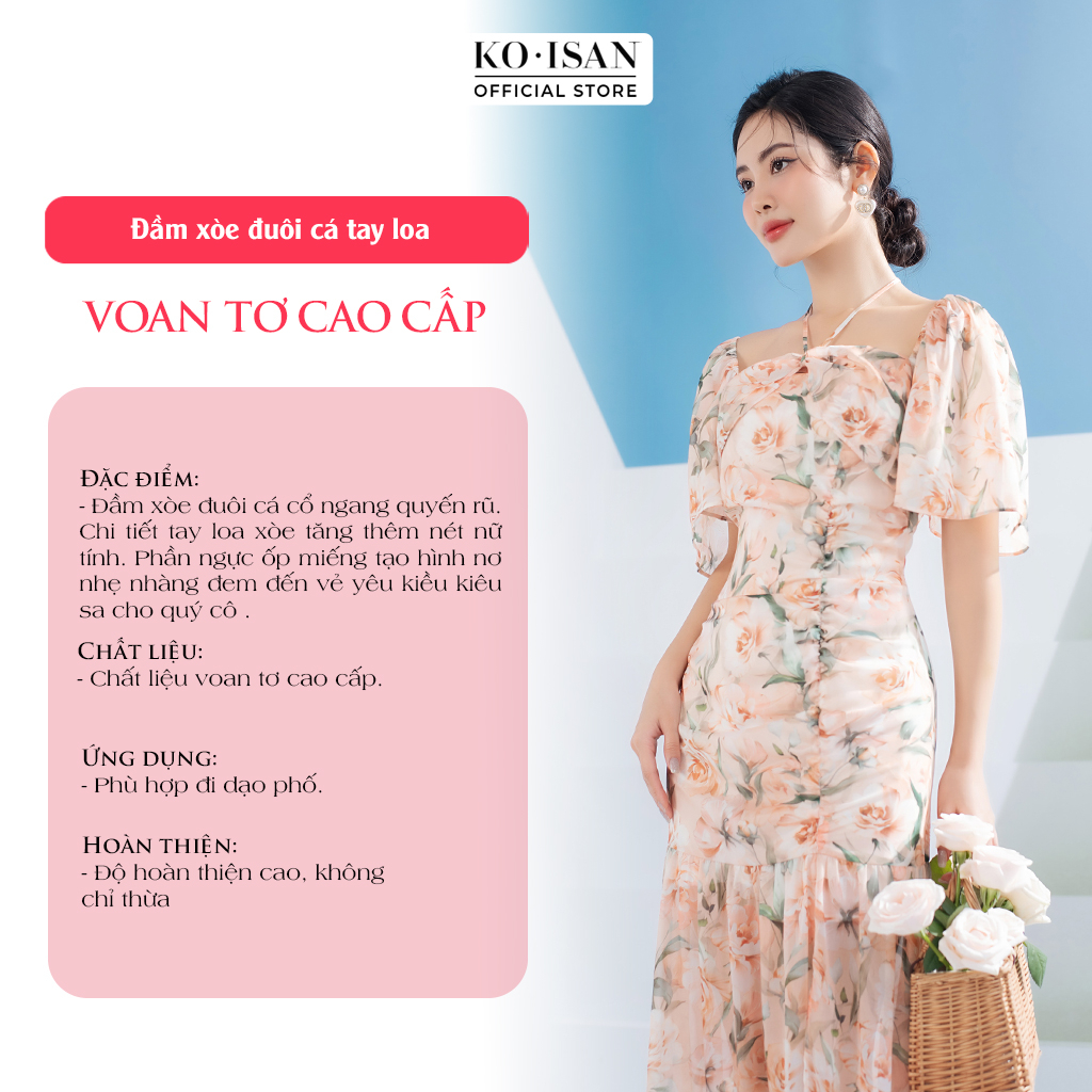 Đầm xòe đuôi cá tay loa KOISAN họa tiết hoa trang nhã S2382157