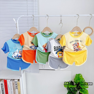Bộ quần áo mùa hè cộc tay hình gấu dễ thương chất cotton cho bé trai bé gái