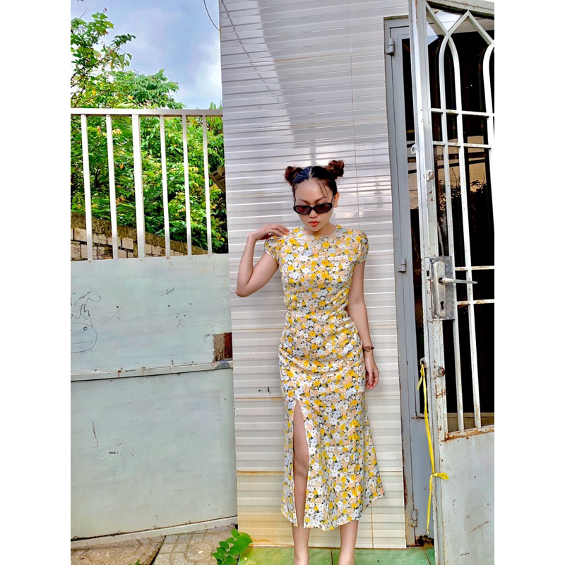 Đầm maaxi hoa cutout hở lưng xẻ tà - TK964