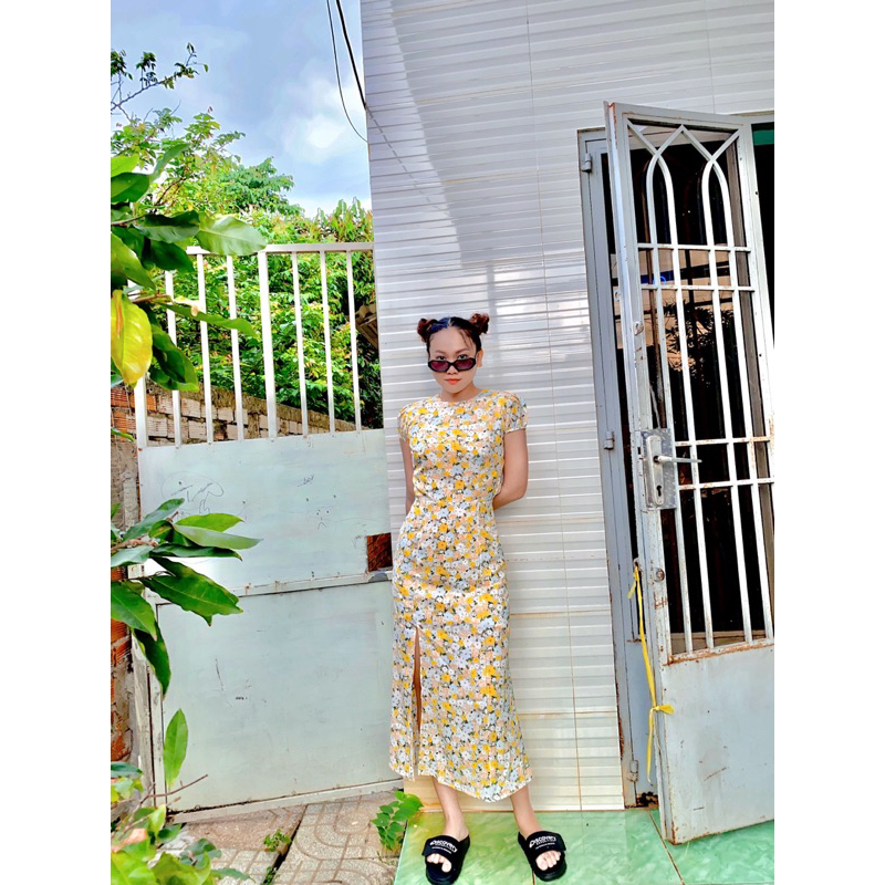 Đầm maaxi hoa cutout hở lưng xẻ tà - TK964