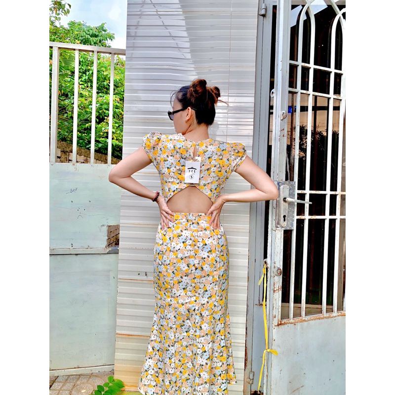 Đầm maaxi hoa cutout hở lưng xẻ tà - TK964