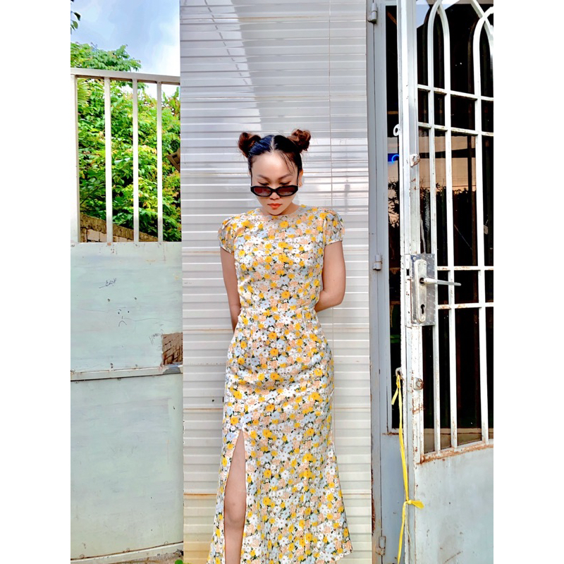 Đầm maaxi hoa cutout hở lưng xẻ tà - TK964